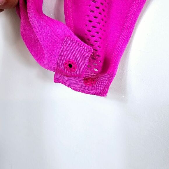 Nylon Mesh Cutout Bodysuit Mockneck  Top FUCHSIA Pink NWT Size S/M and M/L - Picture 7 of 10